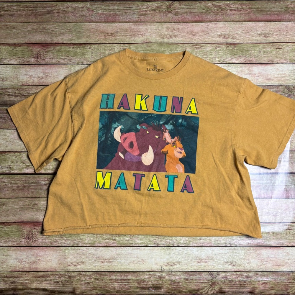 Disney Lion King Hakuna Matata Raw Hem Boxy Crop Tee Mustard Yellow Medium M
